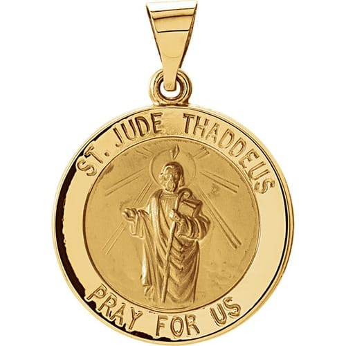 14kt Yellow Gold 18.25mm Hollow Round St. Jude Medal