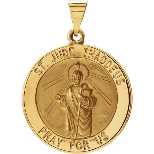 14kt Yellow Gold 22.25mm Hollow Round St. Jude Medal