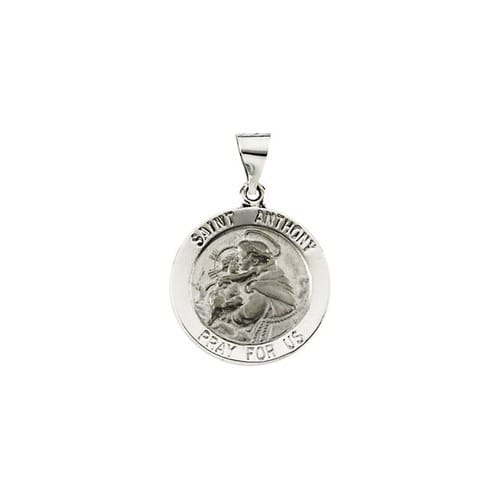 14kt White Gold 18.25mm Hollow Round St. Anthony Medal