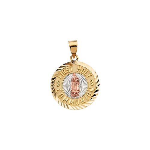 14kt Yellow Gold 19.75mm Tri-Color First Holy Communion Medal