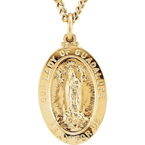 24kt Gold Plated 26.32x16.3mm Our Lady of Guadalupe Medal 24&quot; Necklace