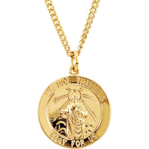 24kt Gold Plated 22mm Round St. Jude Medal 24