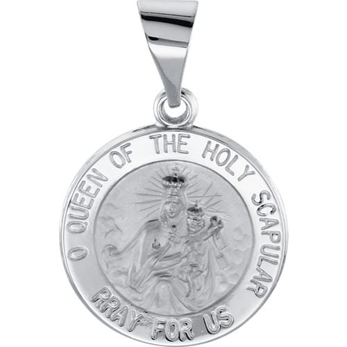 14kt White Gold 14.75mm Round Hollow Scapular Medal