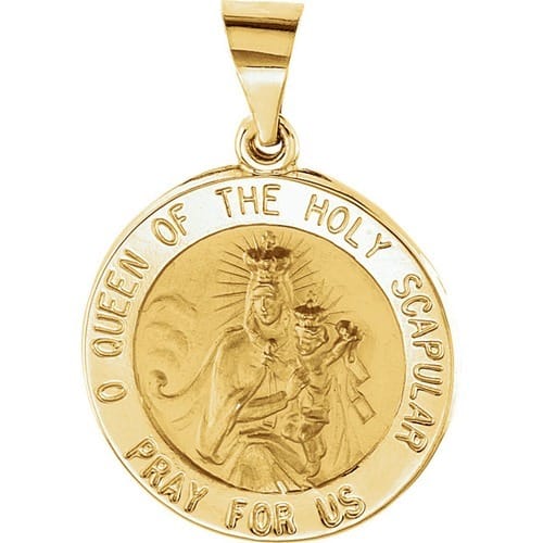 14kt Yellow Gold 18.5mm Round Hollow Scapular Medal