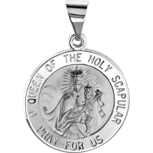 14kt White Gold 18.5mm Round Hollow Scapular Medal