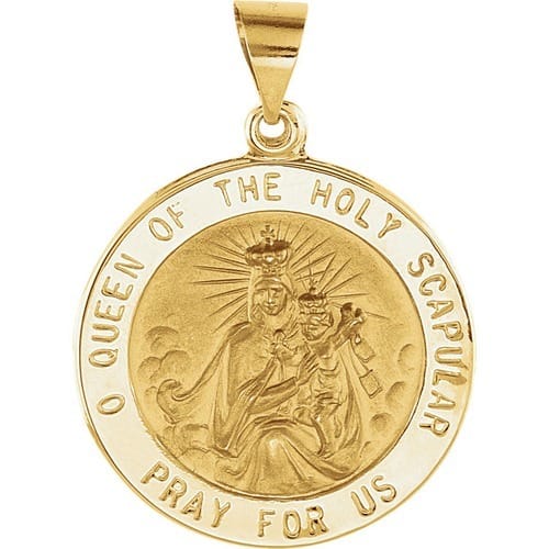 14kt Yellow Gold 22mm Round Hollow Scapular Medal