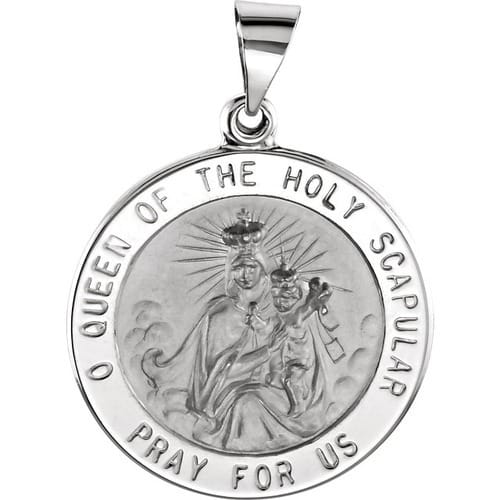 14kt White Gold 22mm Round Hollow Scapular Medal