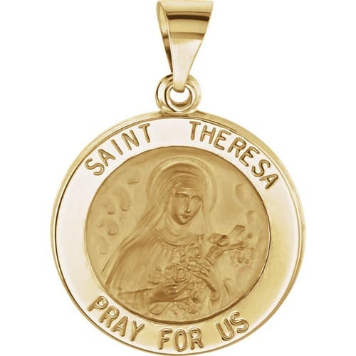 14kt Yellow Gold 18.5mm Round Hollow St. Theresa Medal