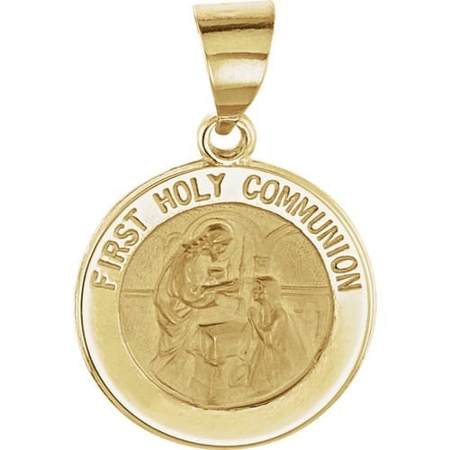 14kt Yellow Gold 14.75mm Round Hollow First Communion Medal