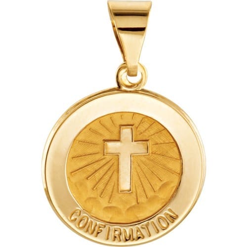 14kt Yellow Gold 14.75mm Round Hollow Confirmation Medal