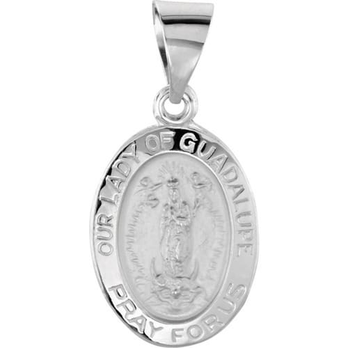 14kt White Gold 15x11mm Oval Hollow Our Lady of Guadalupe Medal