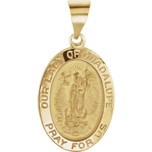 14kt Yellow Gold 19x13.5mm Oval Hollow Our Lady of Guadalupe Medal