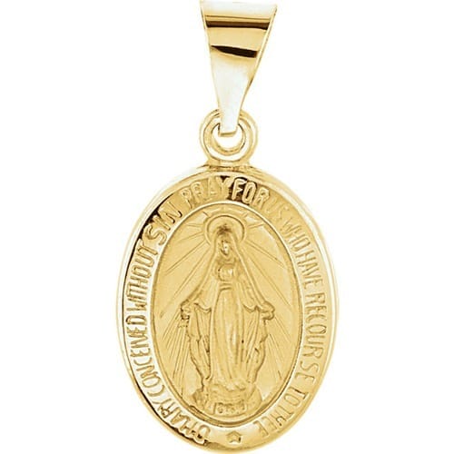 14kt Yellow Gold 15x11.5mm Oval Hollow Miraculous Medal