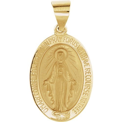 14kt Yellow Gold 19x13.5mm Oval Hollow Miraculous Medal