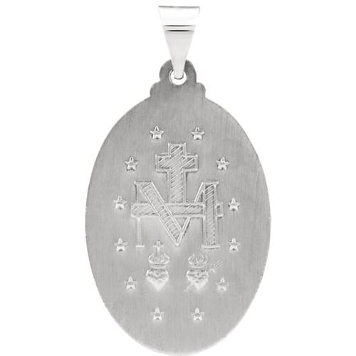 14kt White Gold 25x17.75mm Oval Hollow Miraculous Medal