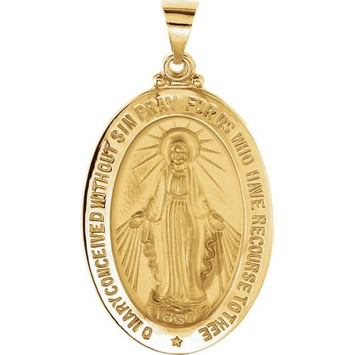 14kt Yellow Gold 29x20.25mm Oval Hollow Miraculous Medal