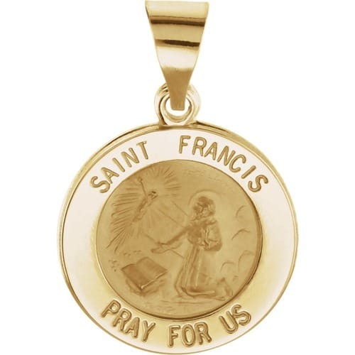 14kt Yellow Gold 15mm Round Hollow St. Francis Medal