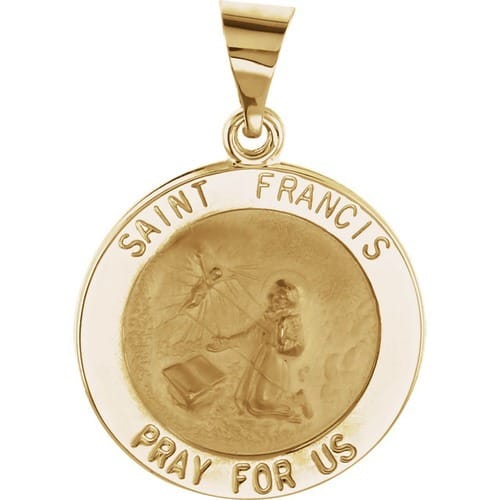 14kt Yellow Gold 18.25mm Round Hollow St. Francis Medal