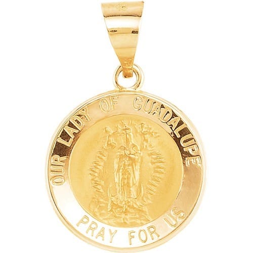 14kt Yellow Gold 15mm Round Hollow Our Lady of Guadalupe Medal