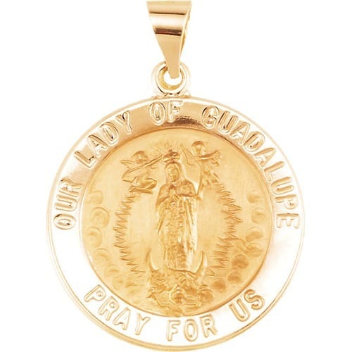 14kt Yellow Gold 22mm Round Hollow Our Lady of Guadalupe Medal