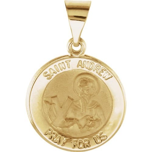 14kt Yellow Gold 15mm Round Hollow St. Andrew Medal