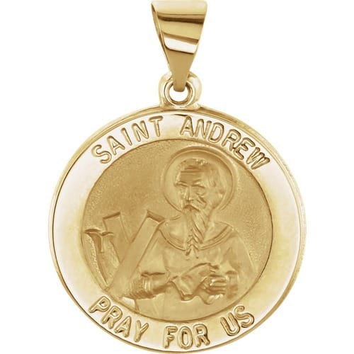 14kt Yellow Gold 18.5mm Round Hollow St. Andrew Medal