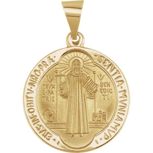 14kt Yellow Gold 18.5mm Round Hollow St. Benedict Medal