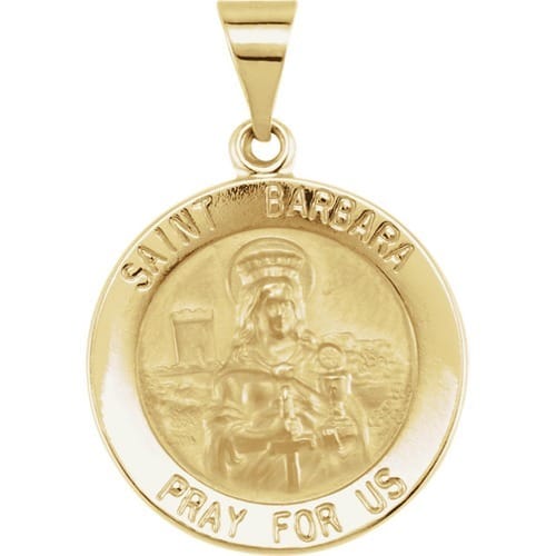 14kt Yellow Gold 18.25mm Round Hollow St. Barbara Medal