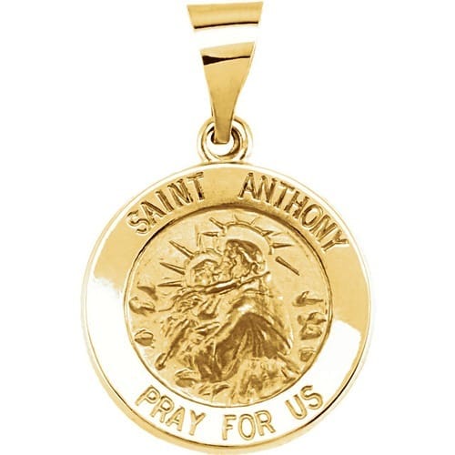 14kt Yellow Gold 15mm Round Hollow St. Anthony Medal