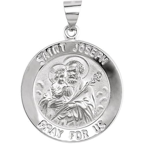 14kt White Gold 22mm Round Hollow Joseph Medal