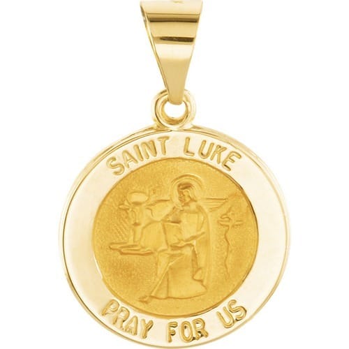 14kt Yellow Gold 14.75mm Round Hollow St. Luke Medal