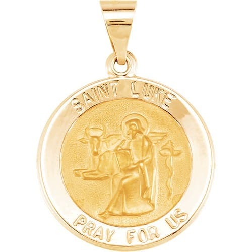 14kt Yellow Gold 18.5mm Round Hollow St. Luke Medal