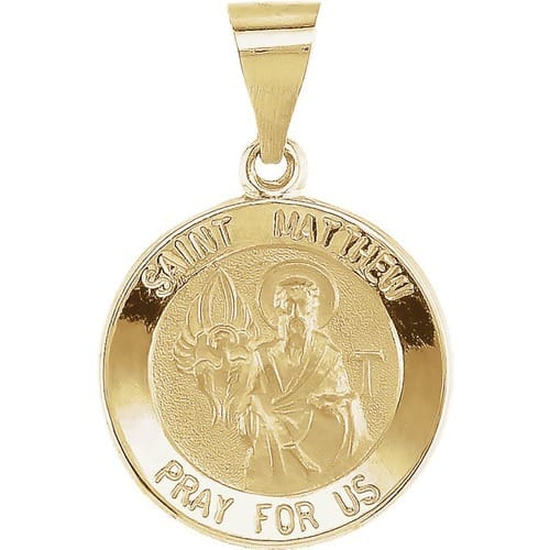 14kt Yellow Gold 14.75mm Round Hollow St. Matthew Medal