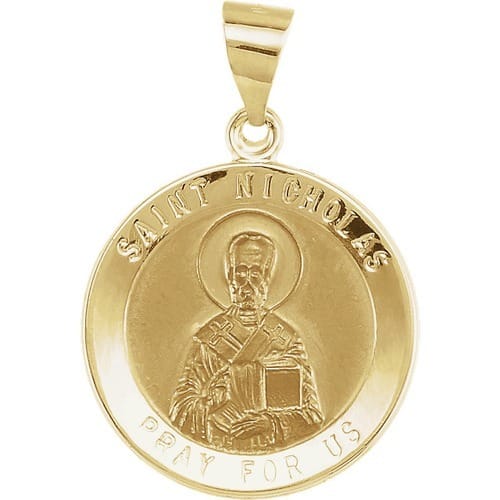 14kt Yellow Gold 18.5mm Round St. Nicholas Hollow Medal