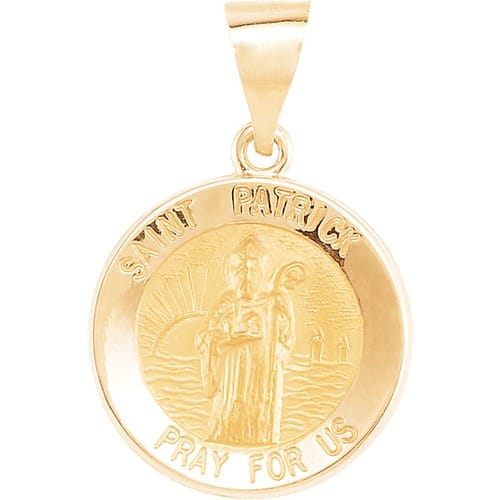 14kt Yellow Gold 14.75mm Round Hollow St. Patrick Medal