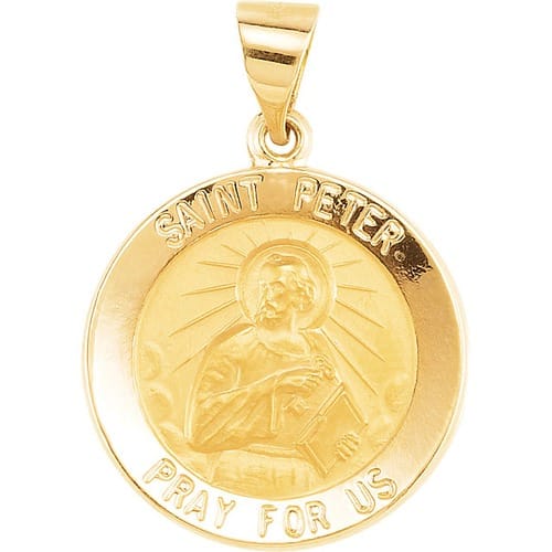 14kt Yellow Gold 18.25mm Round Hollow St. Peter Medal