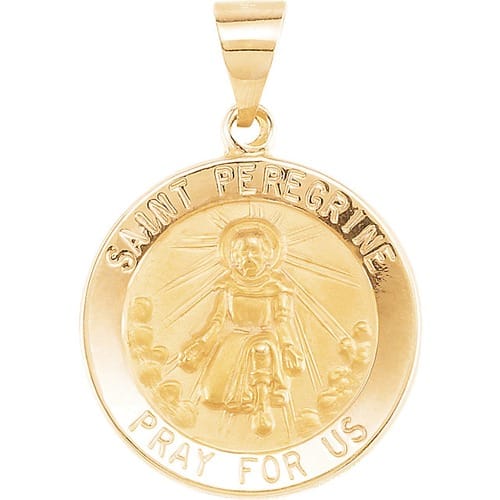 14kt Yellow Gold 18.25mm Round Hollow St. Peregrine Medal