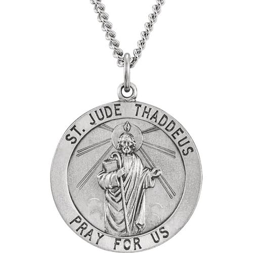 Sterling Silver 25mm Round St. Jude Thaddeus Medal 24