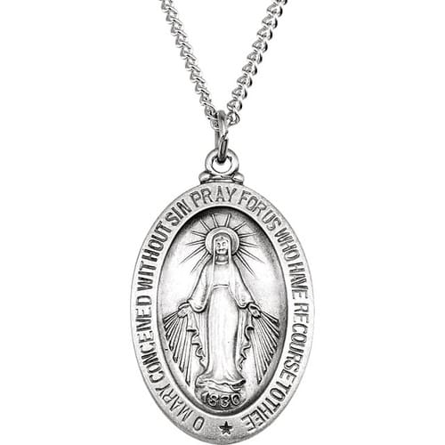 Sterling Silver 23x16mm Oval Miraculous Medal 18