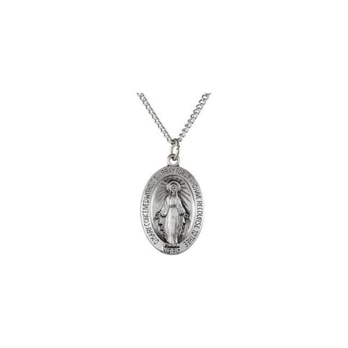 Sterling Silver 28.5x17.75mm Oval Miraculous Medal 24