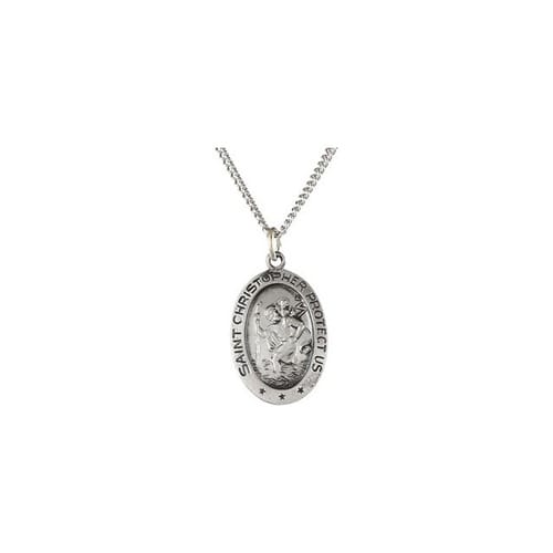 Sterling Silver 19x14mm Oval St. Christopher 18