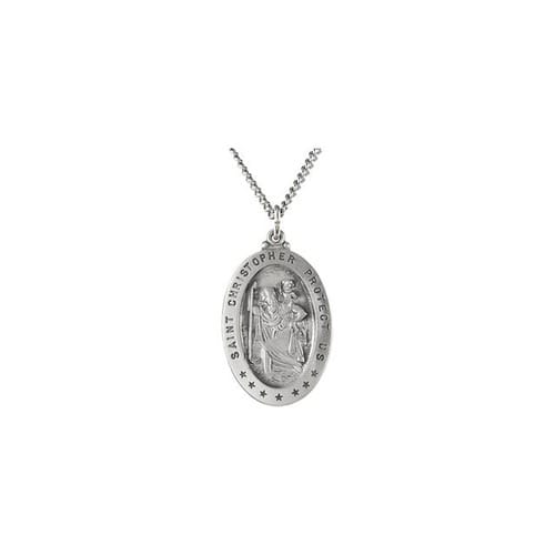 Sterling Silver 29x20mm Oval St. Christopher 18