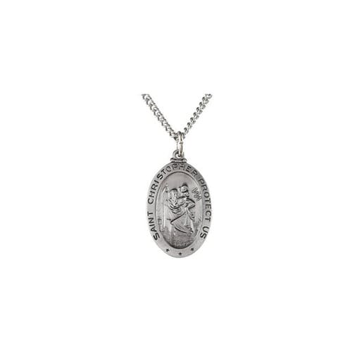 Sterling Silver 23.75x16.25mm Oval St. Christopher 24