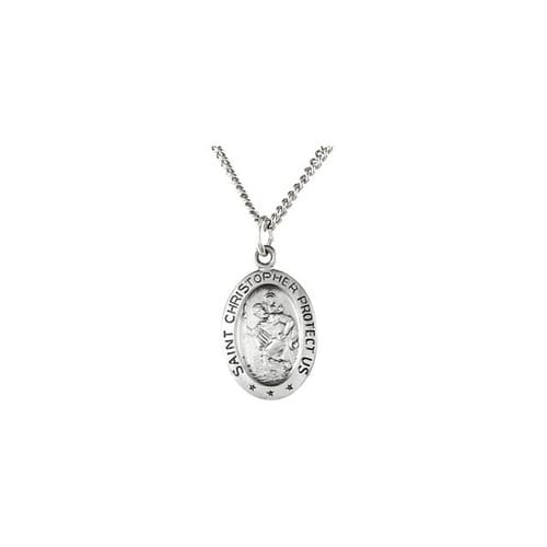 Sterling Silver 15x11mm Oval St. Christopher 18