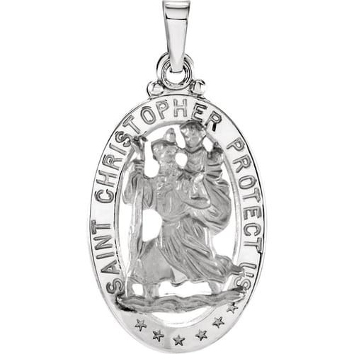 14kt White Gold 21x15mm Oval St. Christopher Medal