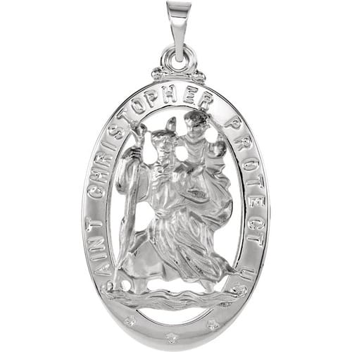 14kt White Gold 25x18mm Oval St. Christopher Medal