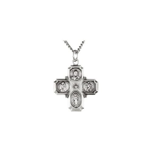 Sterling Silver 25x24mm Four-Way Cross Medal 24