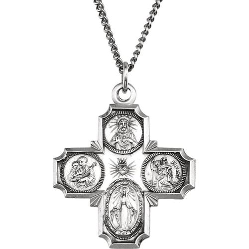 Sterling Silver 30x29mm Four-Way Cross Medal 24