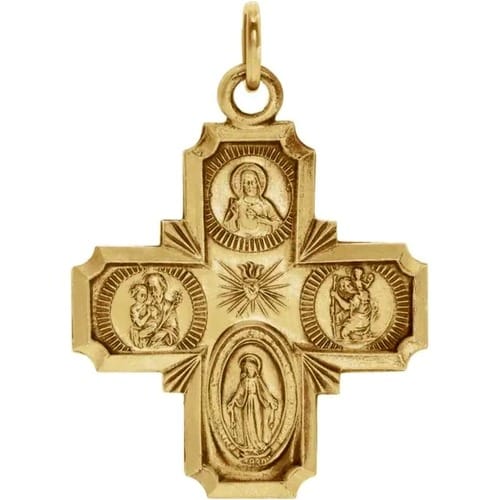 14kt Yellow Gold 12x12mm Four-Way Cross Medal