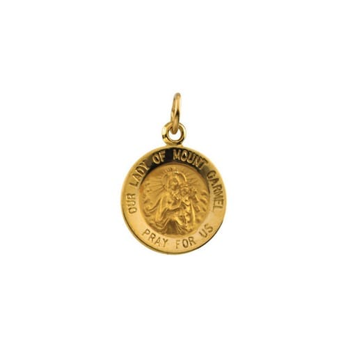 14kt Yellow Gold 12mm Our Lady of Mount Carmel Medal Pendant